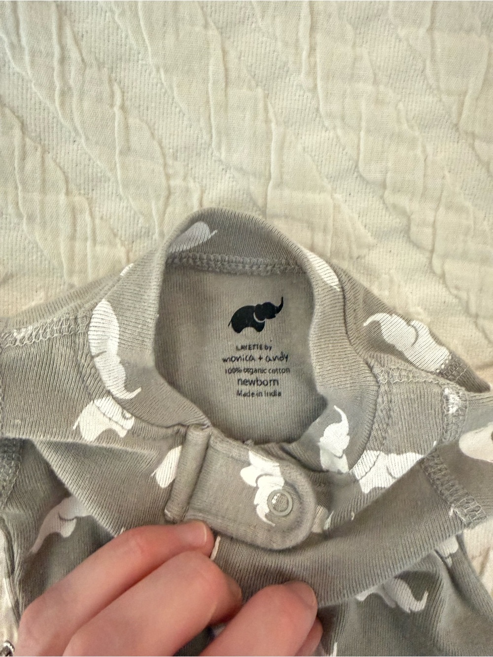 Monica + Andy Sleeper- Organic Cotton Newborn pajamas- Gray/White Elephants EUC - Picture 2 of 2